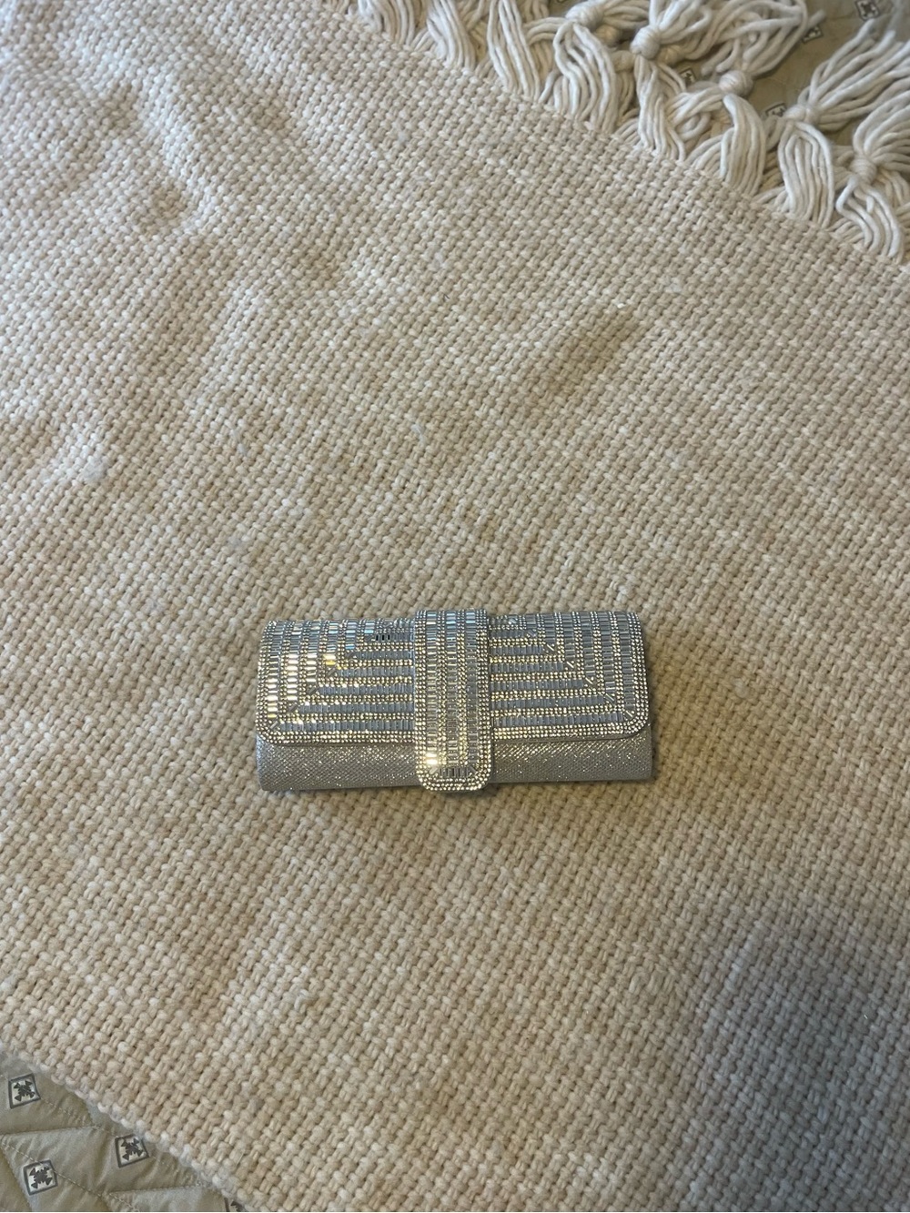 Silver Crystal-Embellished Evening Clutch